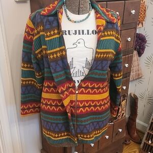 Colorful Vintage Aztec Western Patterned Jacket Large Wool Blend